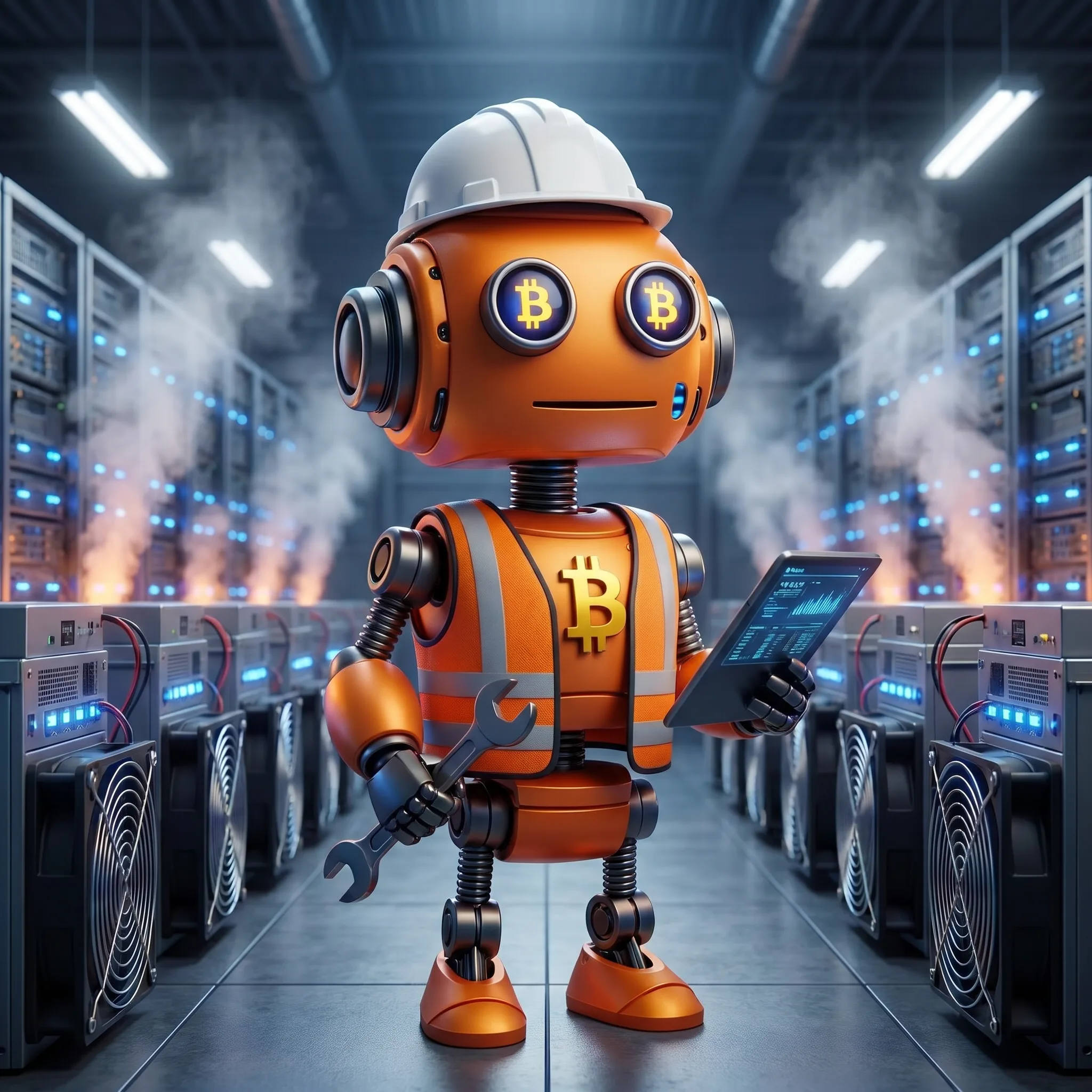 Alfred operario numa fazenda de mineracao de Bitcoin