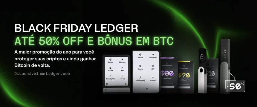 Banner Ledger Black Friday (formato medio): ate 50% e bonus em BTC