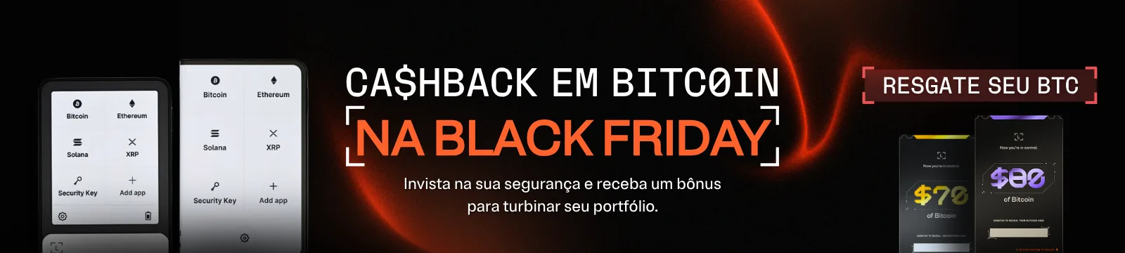 Banner Ledger Black Friday: cashback em BTC nas Stax e Flex