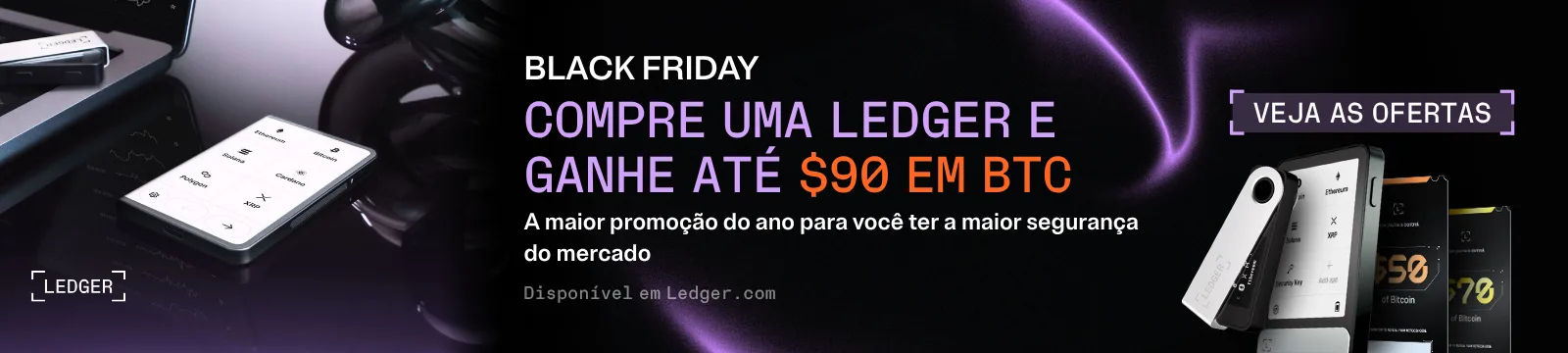 Banner Ledger Black Friday: ganhe ate $90 em BTC