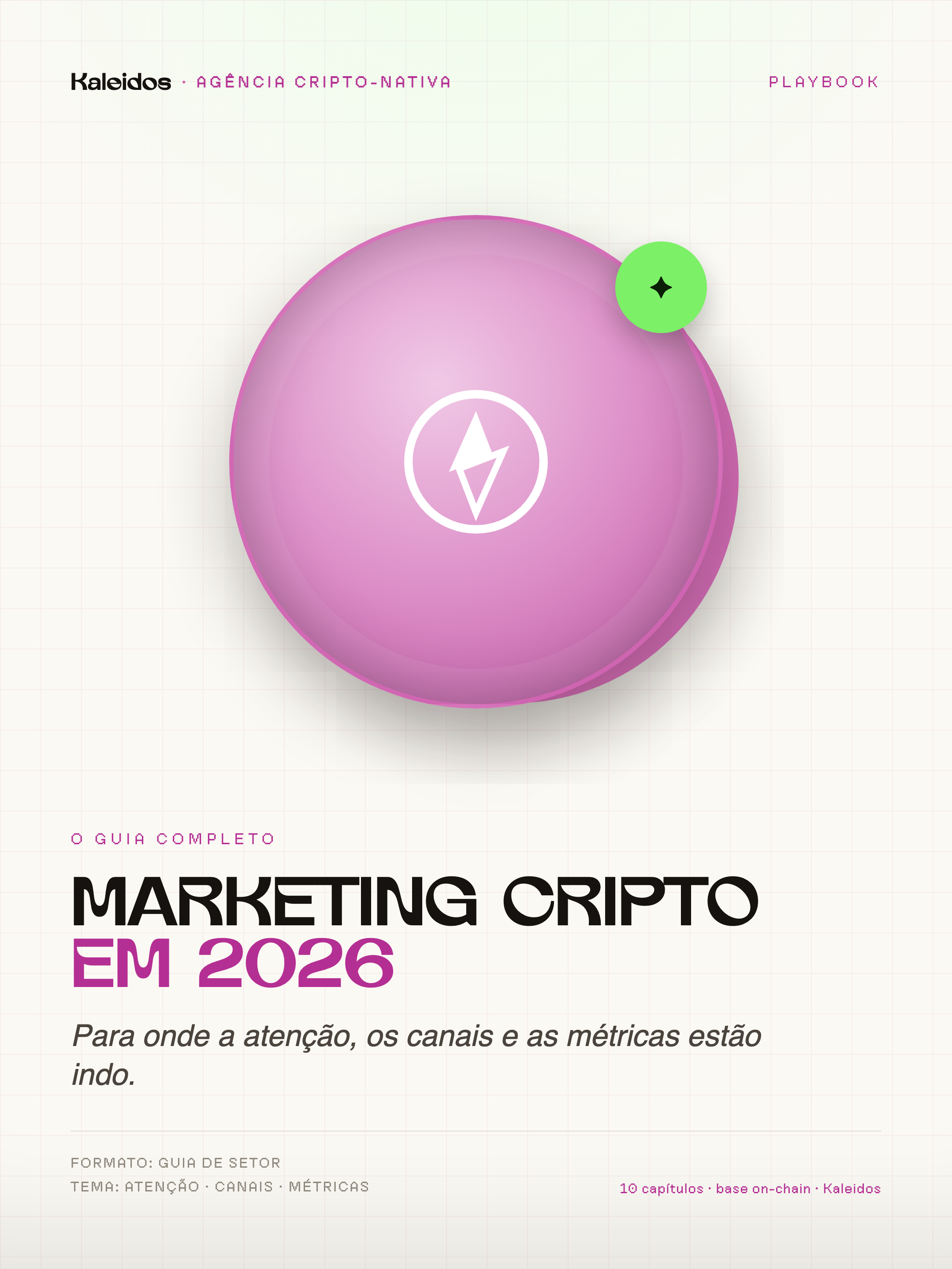 Capa do Playbook de Marketing Cripto 2026 da Kaleidos, que detalha o passo a passo do funil de growth