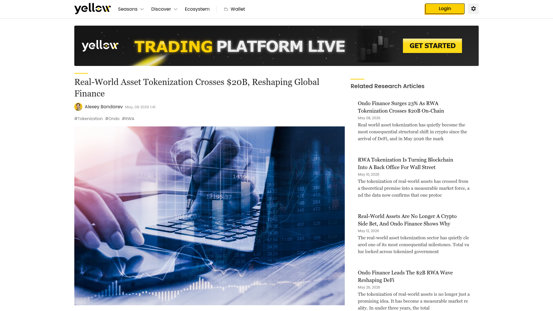 A narrativa cresce de terno: a tokenização de ativos do mundo real cruzando dezenas de bilhões com a BlackRock à frente — Yellow.com, 2026