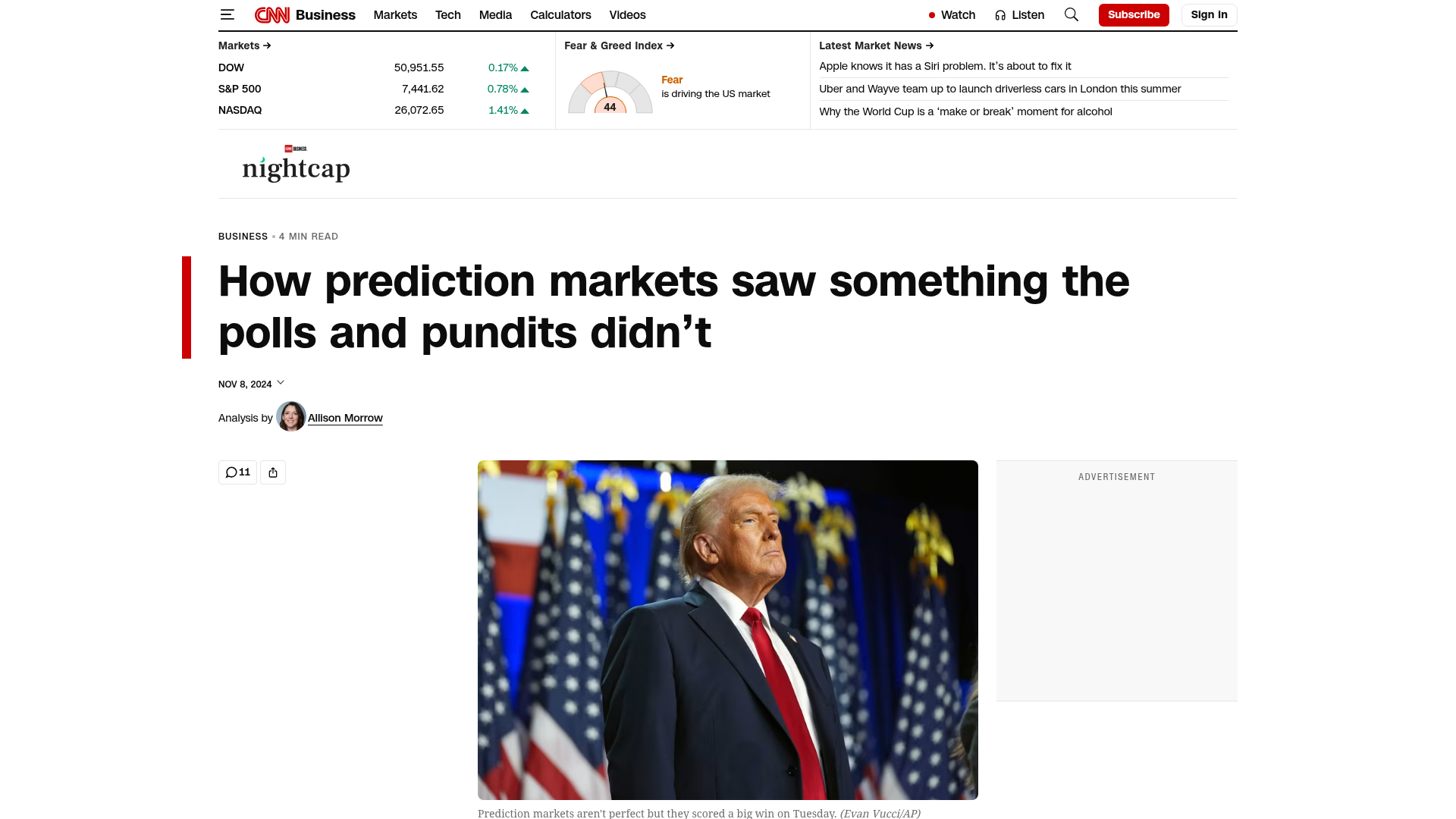 A manchete da CNN logo após a eleição: