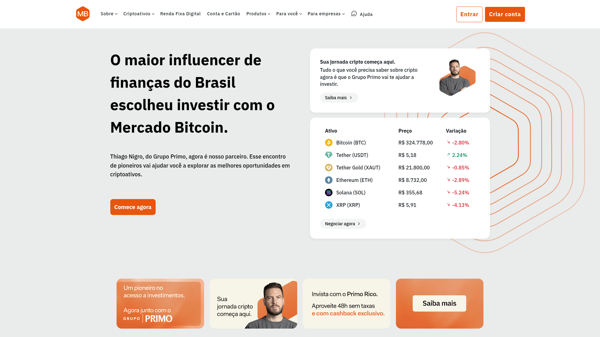 Home do Mercado Bitcoin, maior exchange cripto da América Latina por tempo de mercado