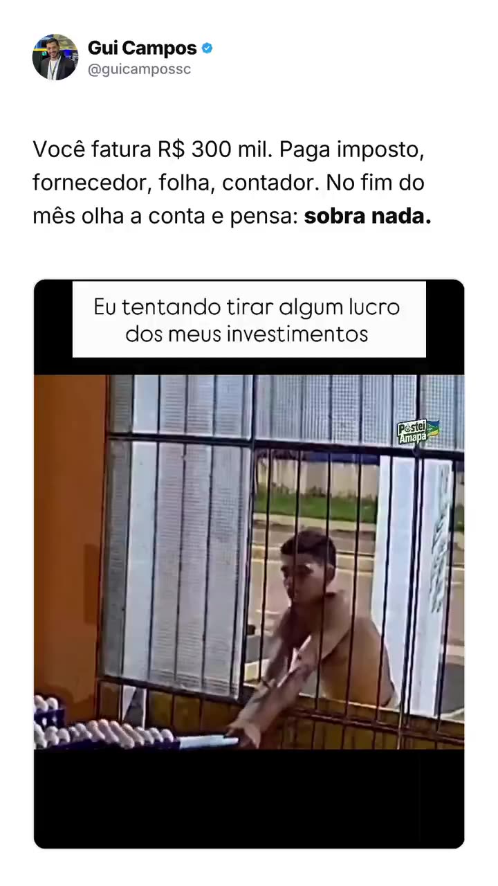 Reel Gui Campos — Sobra nada — card de tweet + meme