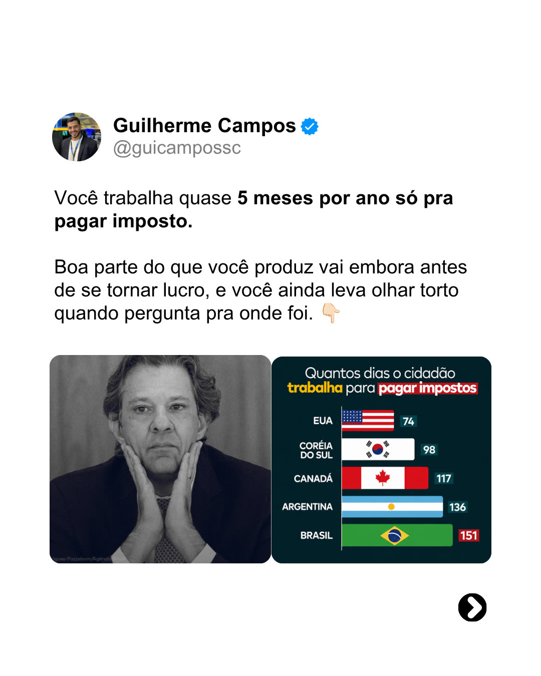 Carrossel Gui Campos — Você trabalha meses do ano só pra pagar imposto
